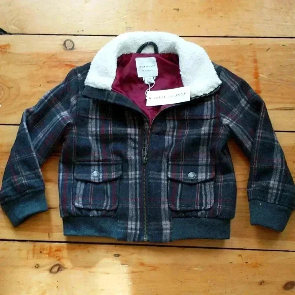 🌟 NWT Janie and Jack plaid sherpa collar bomber jacket 18-24m
